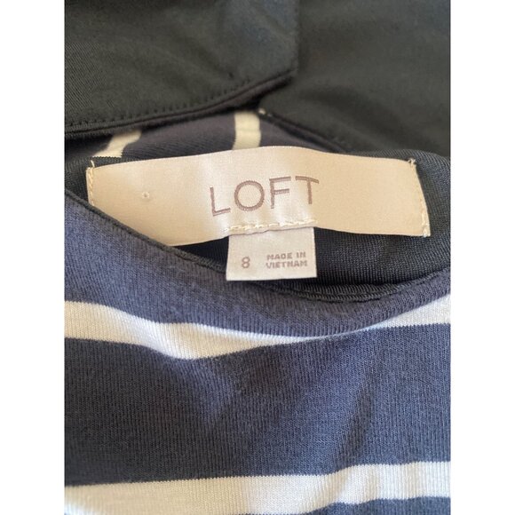 Loft Navy & White Striped Fit-And-Flare Dress Keyhole Back Closure Size 8 - Picture 6 of 7